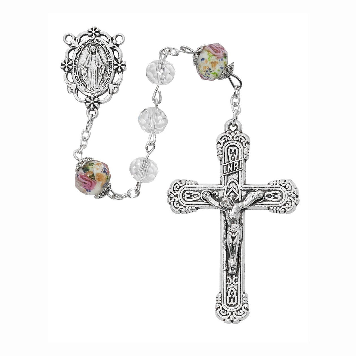 8mm Crystal Beads with Flower Lords Prayer Bead Rosary R877F