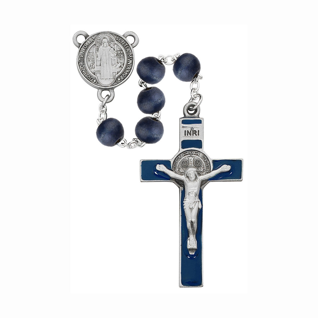 8mm Blue Wood St Benedict Rosary R669DF