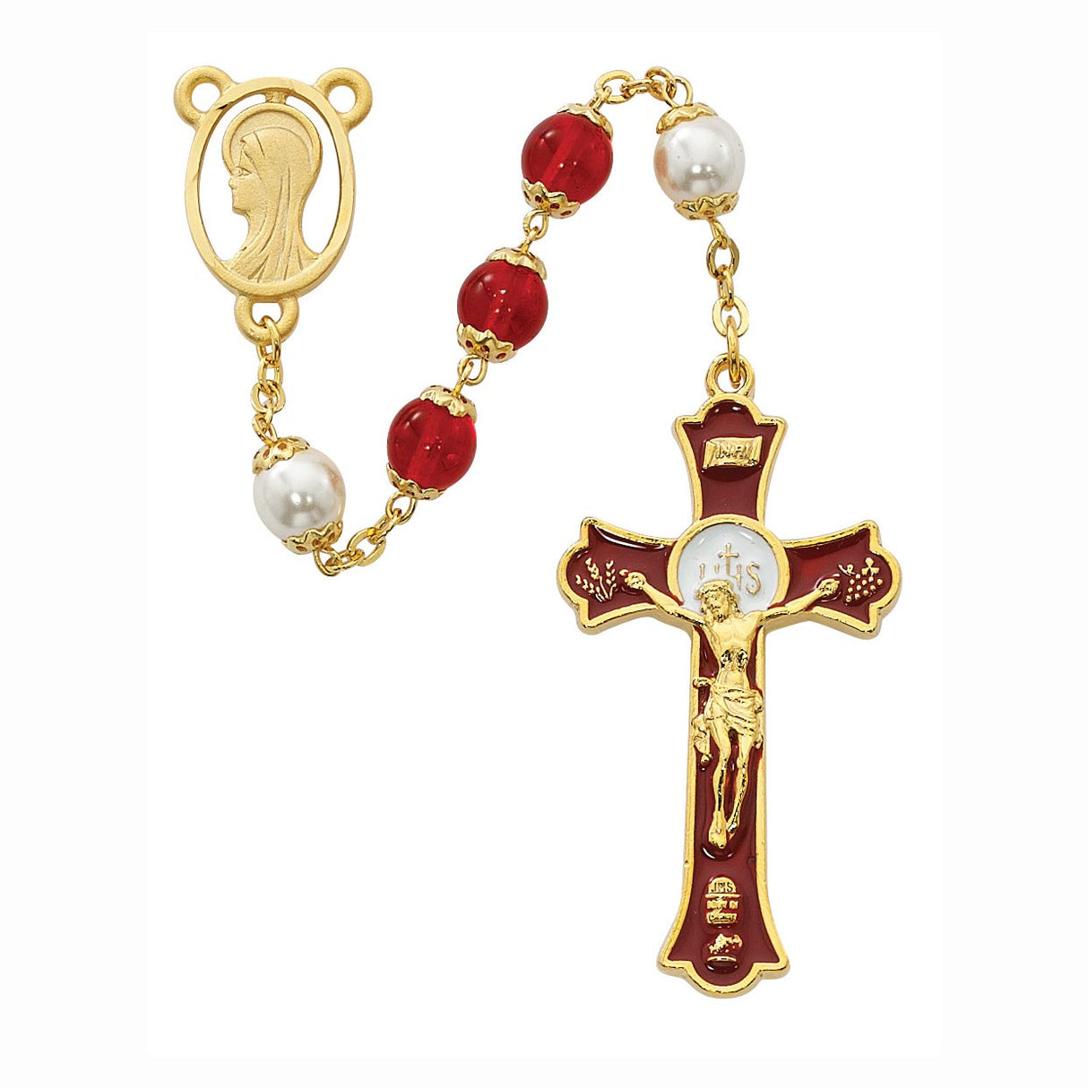 Holy Mass Rosary with Red & Pearl Beads