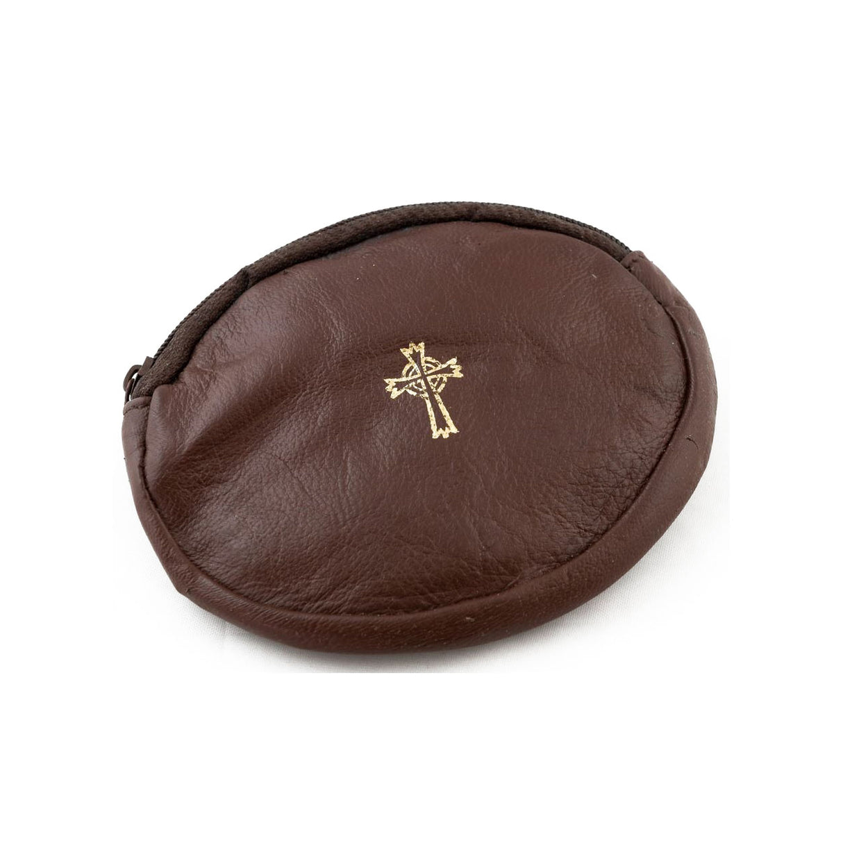 Brown Leather Oval Rosary Case