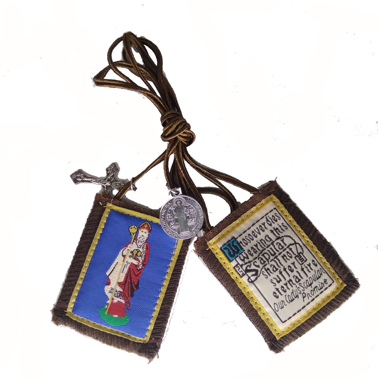 St Nicholas Brown Scapular -with St Benedict Medal & Crucifix