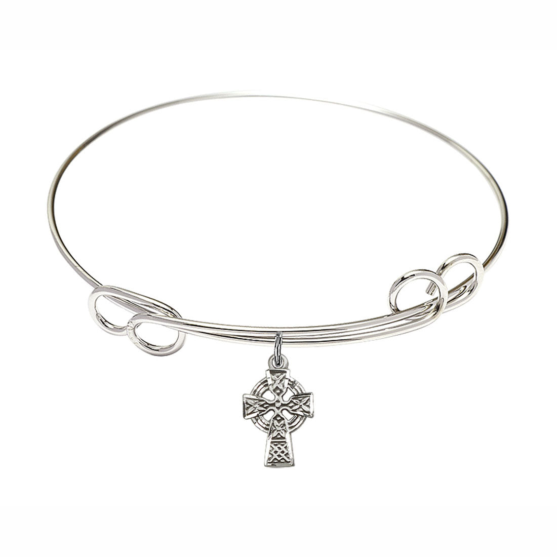 Double Loop Bangle Bracelet with Sterling Celtic Cross Charm