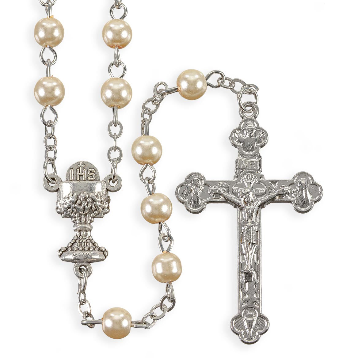 White Pearlized Bead Communion Rosary 01330S