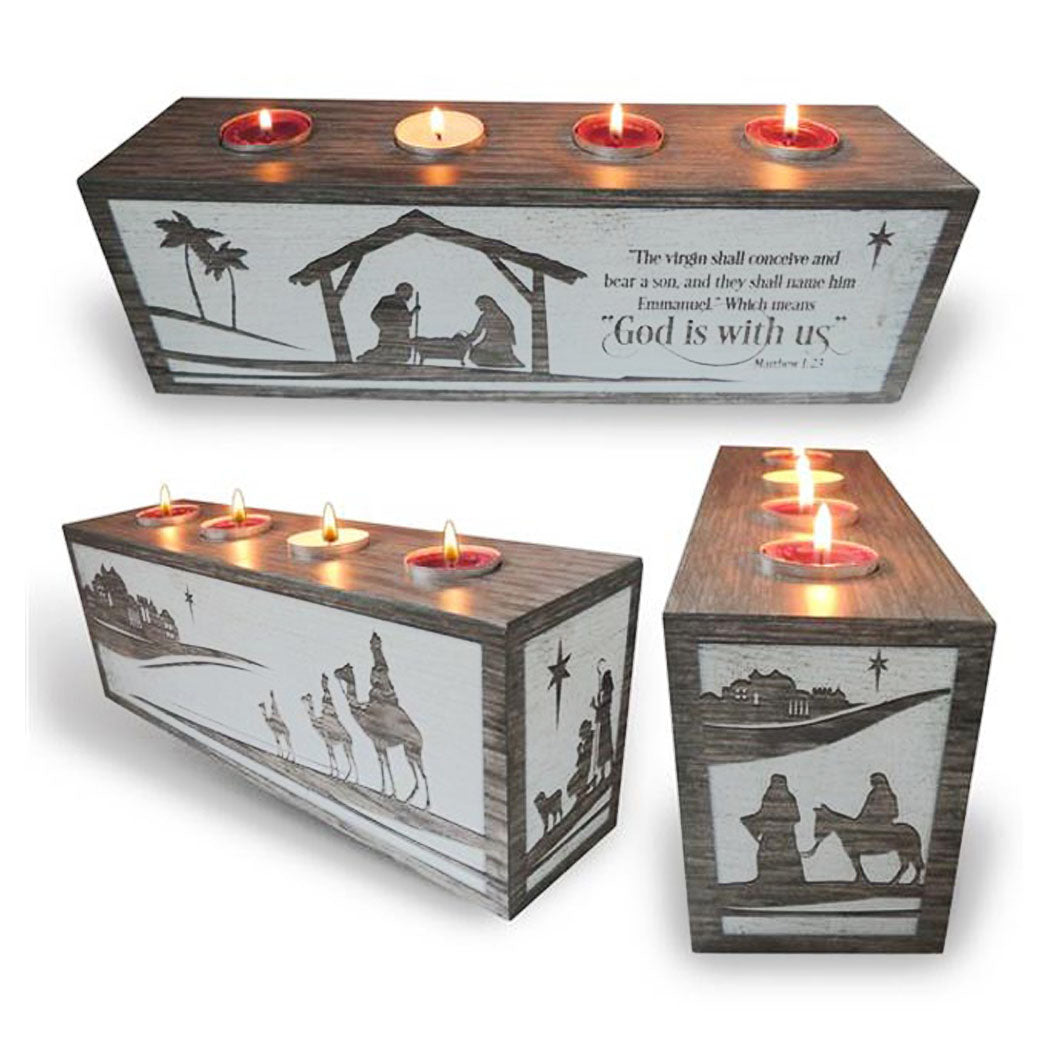 God Is With Us Block Advent Tealight Holder