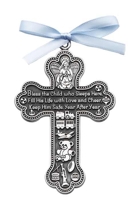 Cross Crib Medal with Blue Ribbon