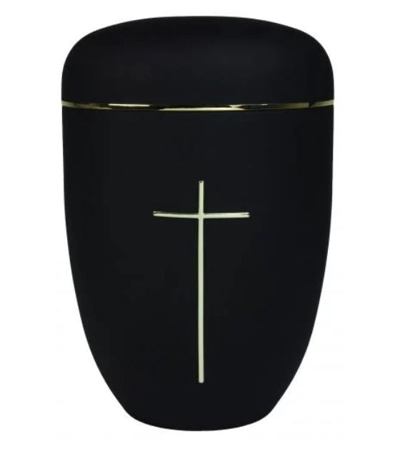 Black Steel Cremation Urn with Cross U-112