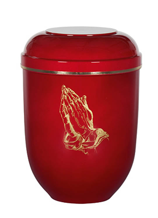 Red Memorial Urn with Praying Hands U-129