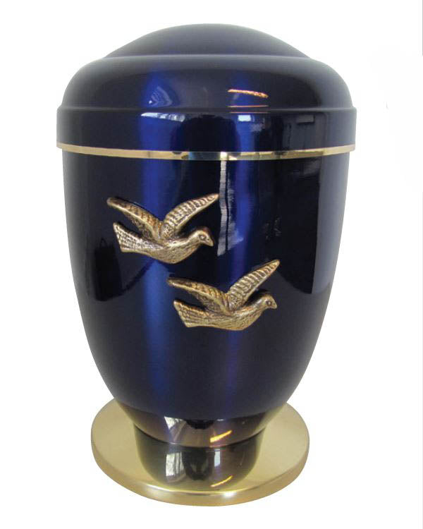 Blue Memorial Urn with Doves U-136