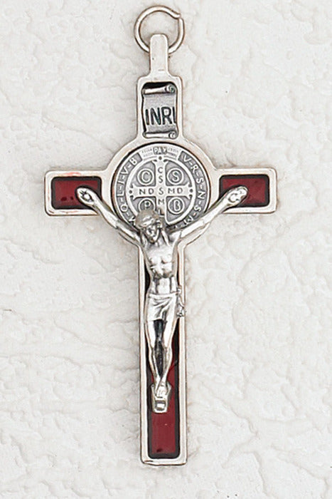 3 inch Red Enameled St. Benedict Crucifix on Cord