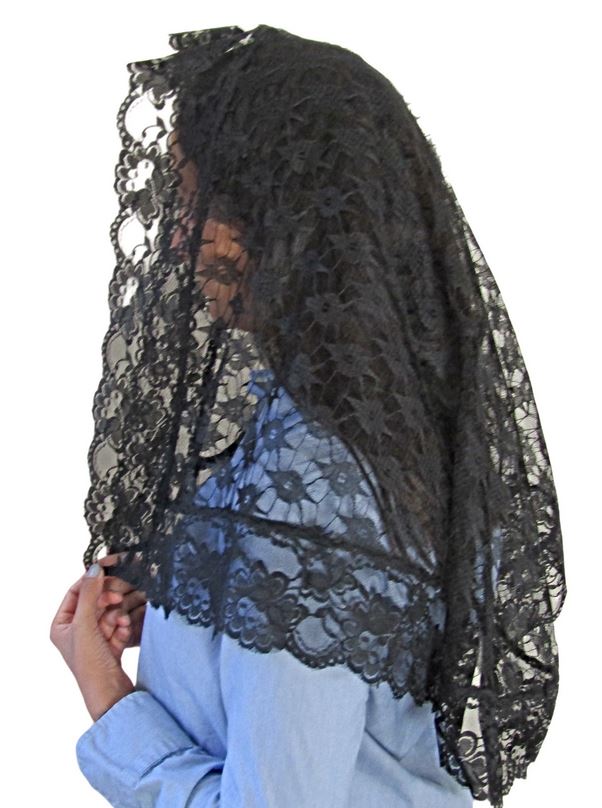Long Lace with Lace Trim Veil for Mass