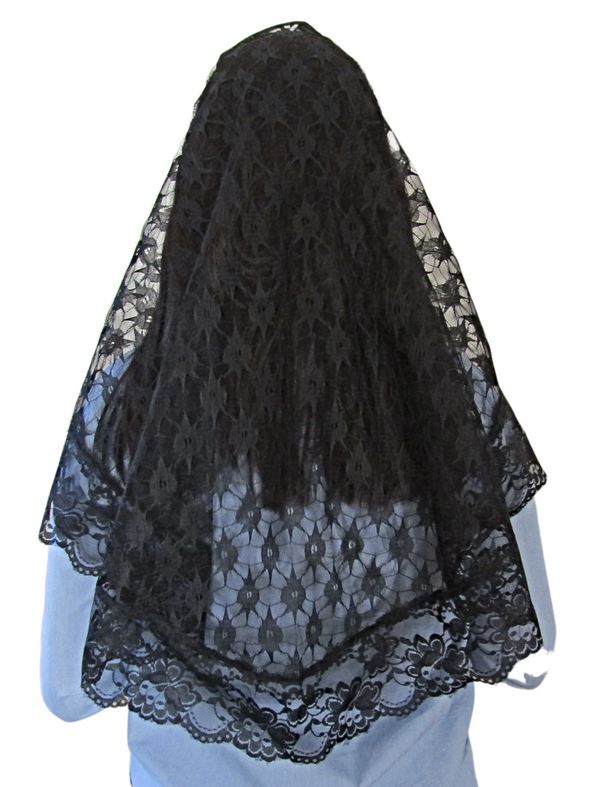 Long Lace with Lace Trim Veil for Mass