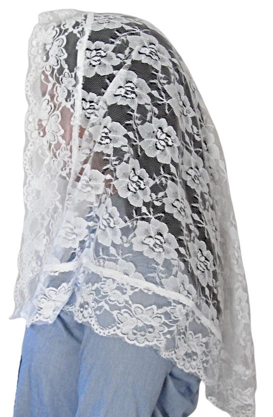 Long Lace with Lace Trim Veil for Mass