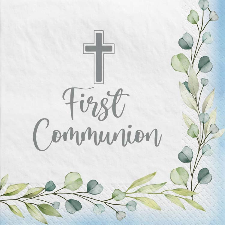 40ct. My First Communion Beverage Napkins -Blue