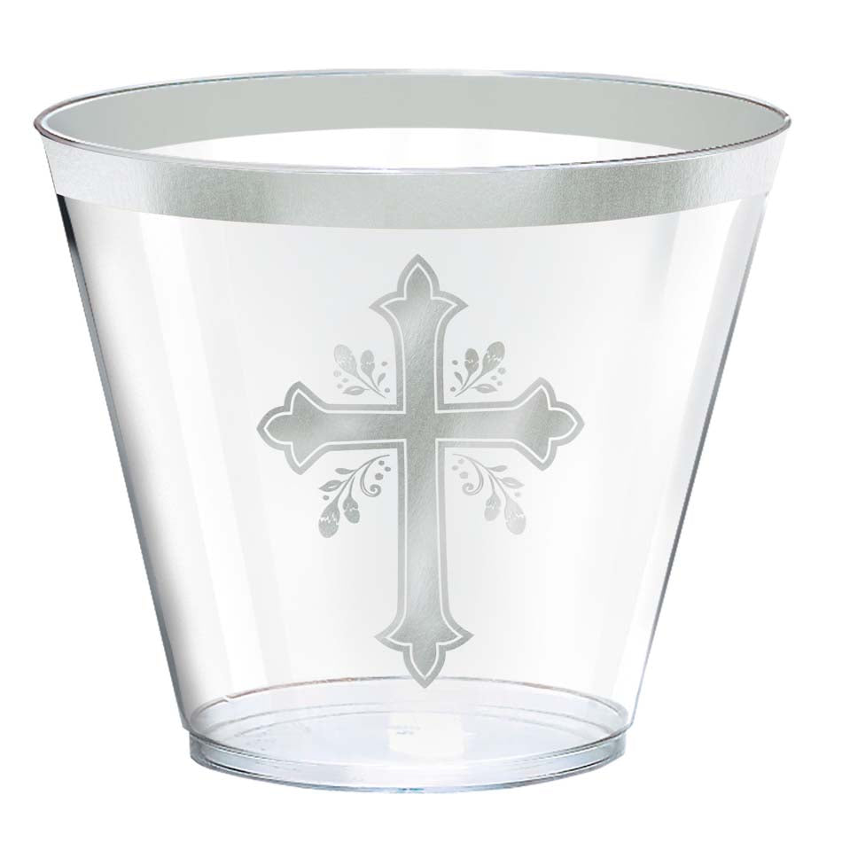 10ct Silver Cross 9 oz. Plastic Tumblers