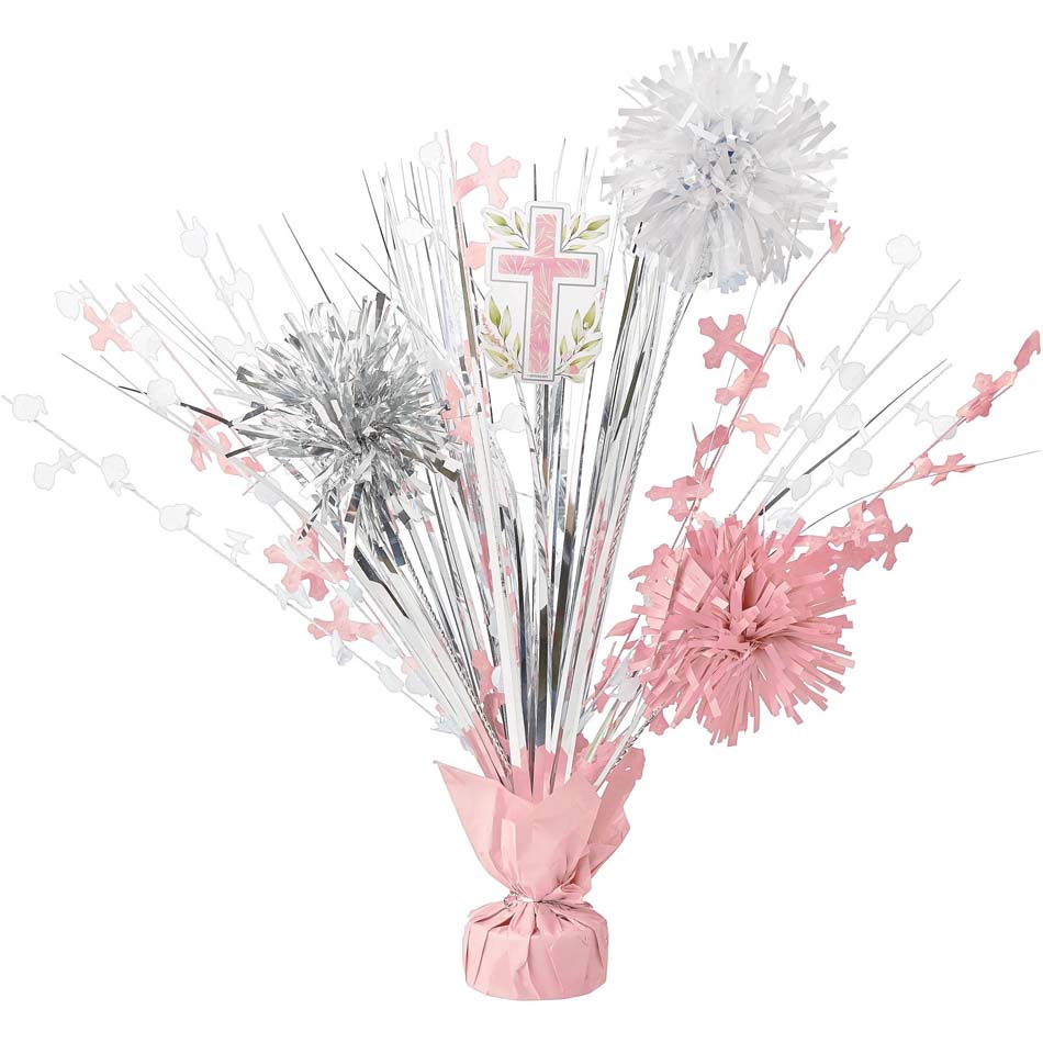 Pink Communion Tinsel Burst Centerpiece