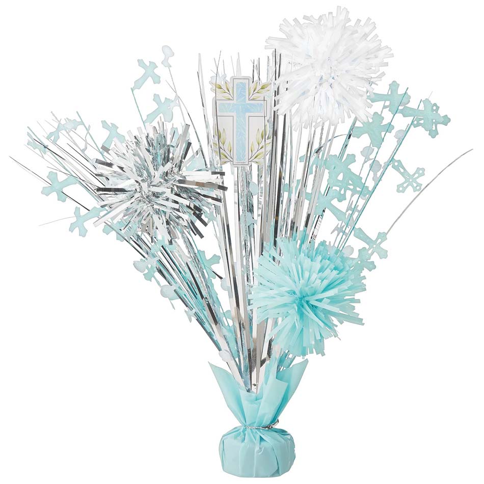 Blue Communion Tinsel Burst Centerpiece