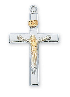 1.25 inch Sterling Crucifix with 18kt Gold Plate Corpra no. L7018
