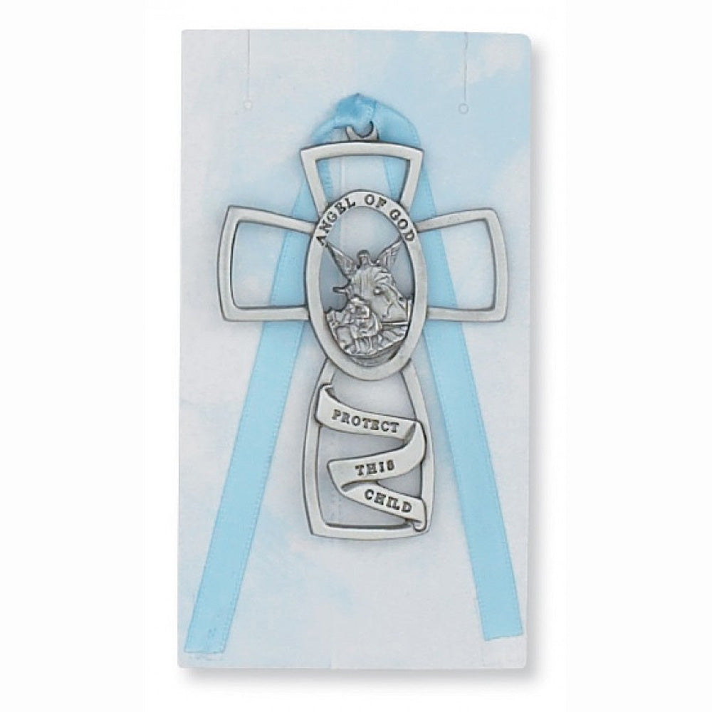 Guardian Angel Crib Cross with Blue Ribbon PW5-B