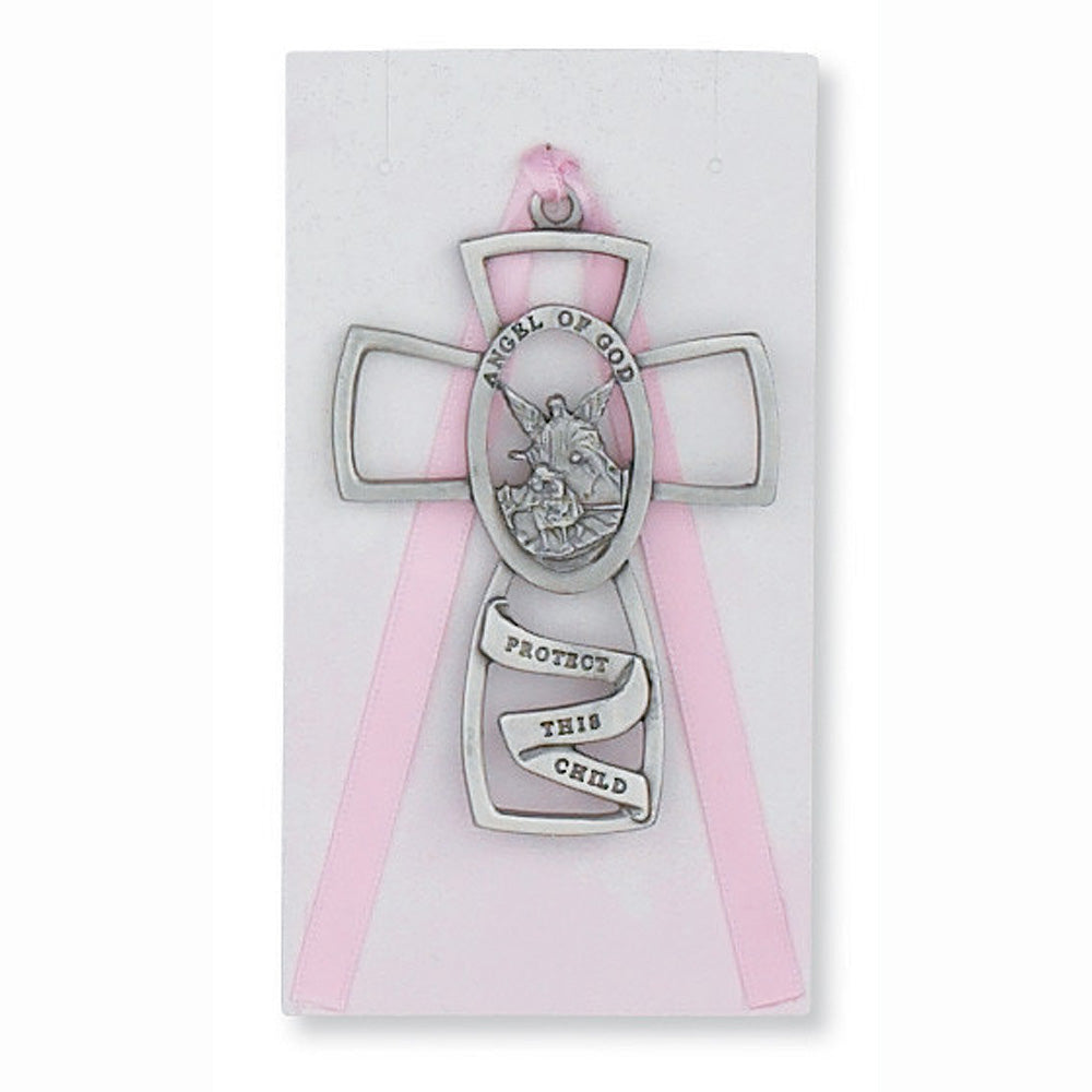 Guardian Angel Crib Cross with Pink Ribbon PW5-P