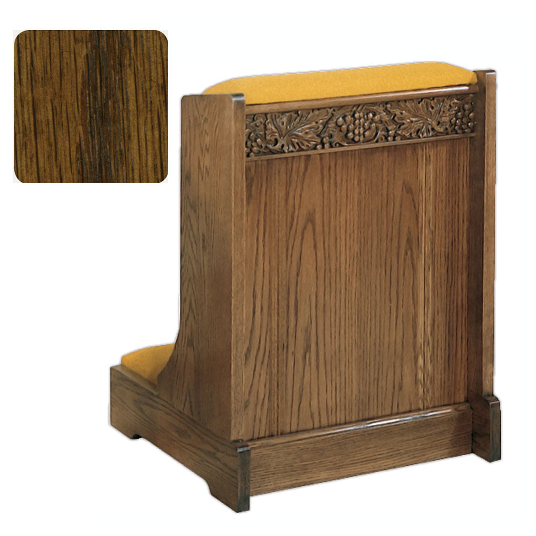 Dark Oak Solid Front Prie Dieu with Grapevine Carving W59