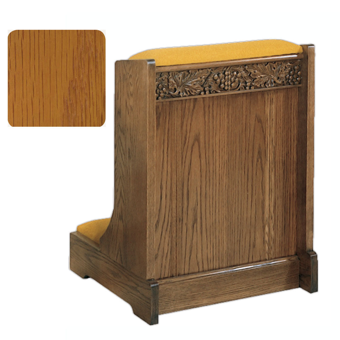 Golden Oak Solid Front Prie Dieu with Grapevine Carving W59