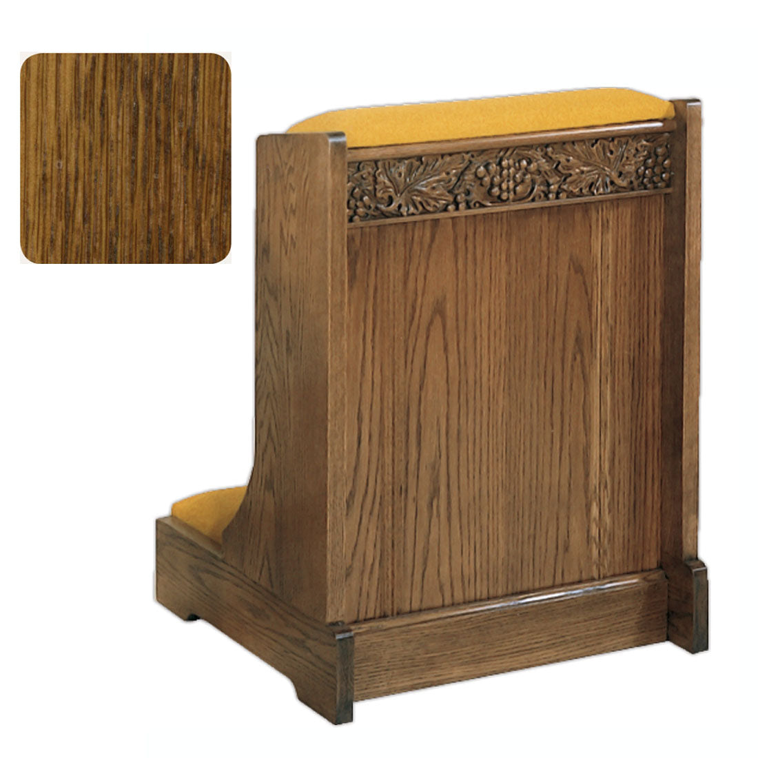 Medium Oak Solid Front Prie Dieu with Grapevine Carving W59