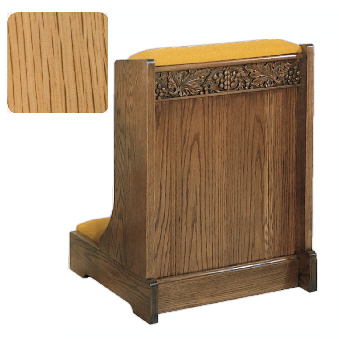Natural Oak Solid Front Prie Dieu with Grapevine Carving W59