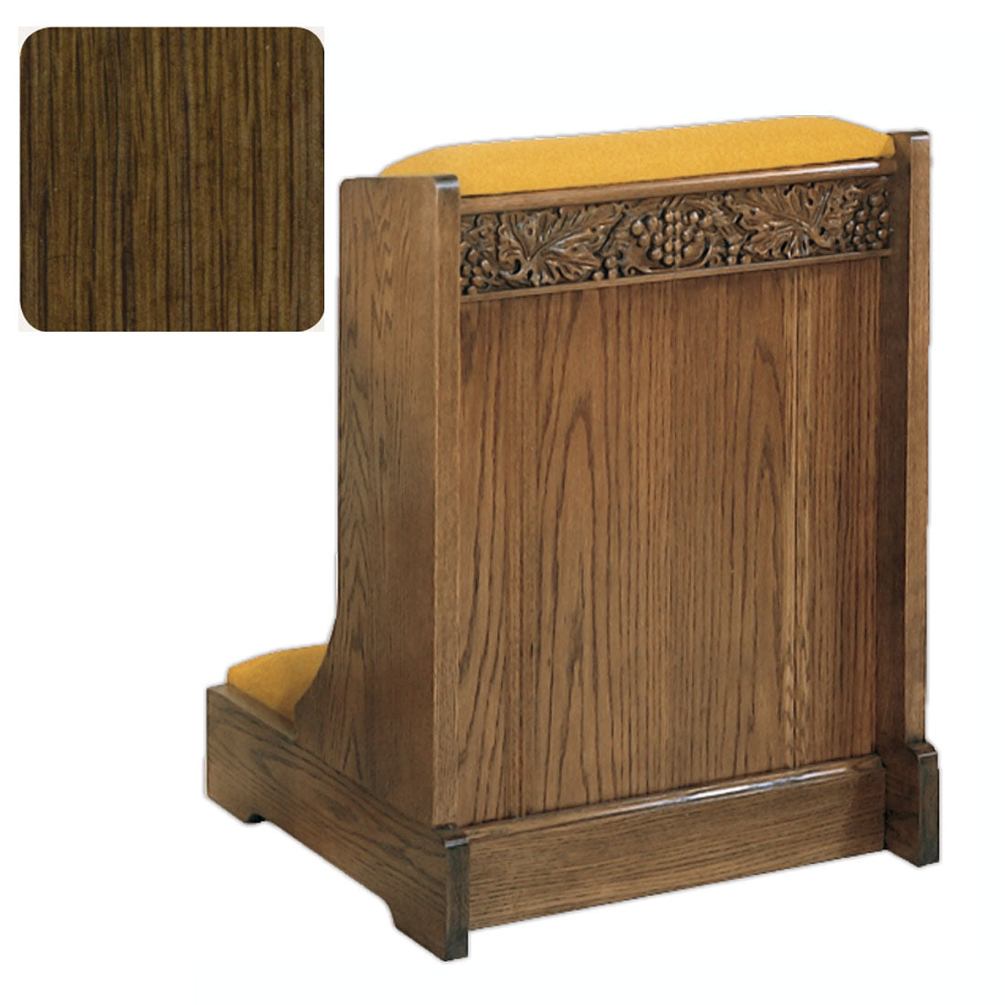Walnut Finish Solid Front Prie Dieu with Grapevine Carving W59