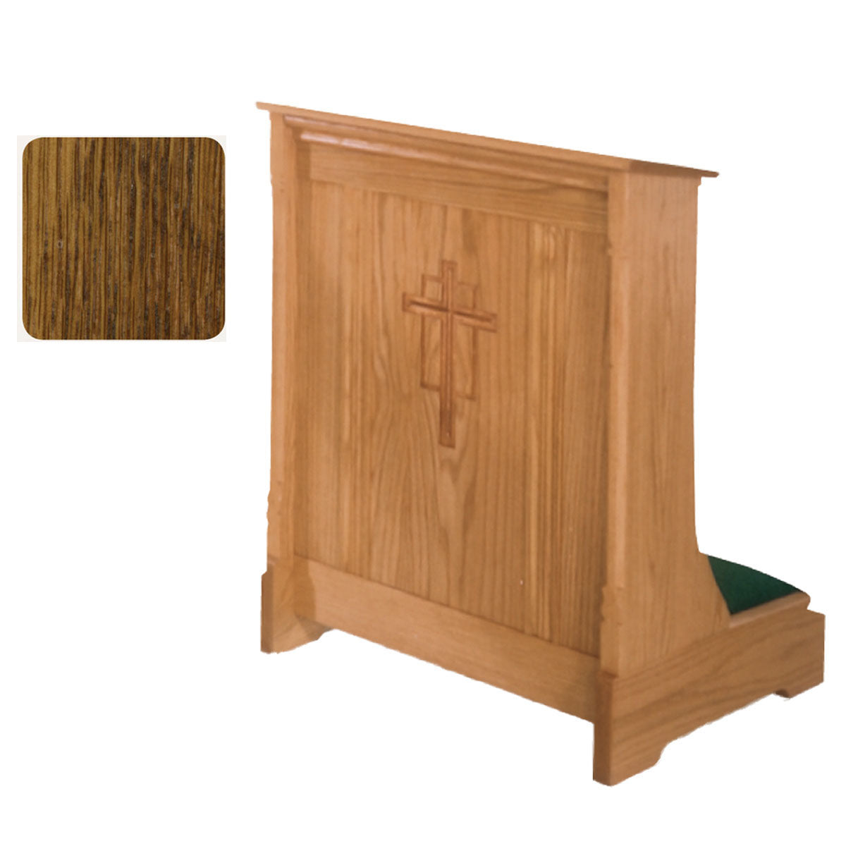 Medium Oak Enclosed Front Prie Dieu with Cross Carving 265