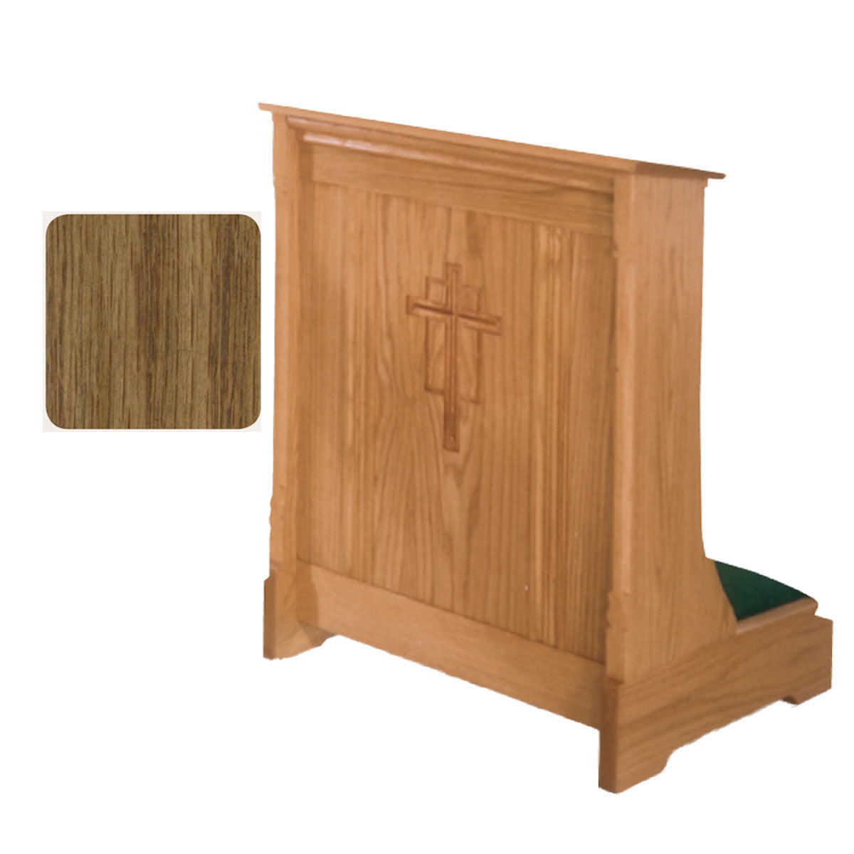Pecan Finish Enclosed Front Prie Dieu with Cross Carving 265