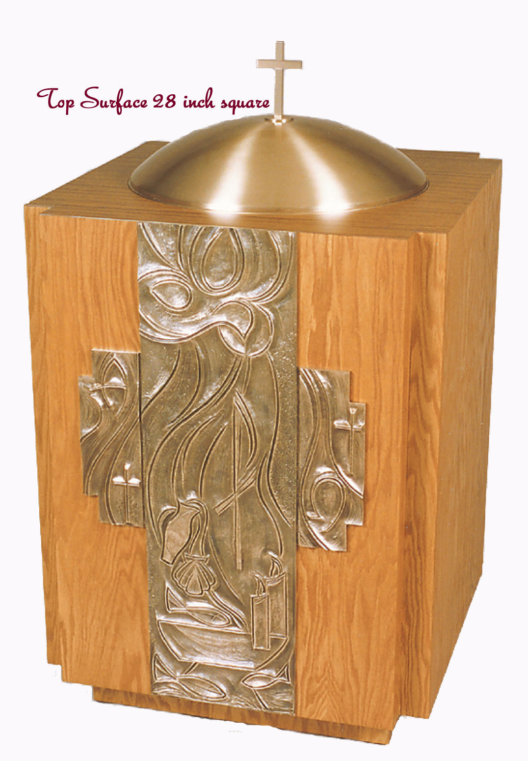 Square Base Bronze Relief Baptismal Font - 63BF30