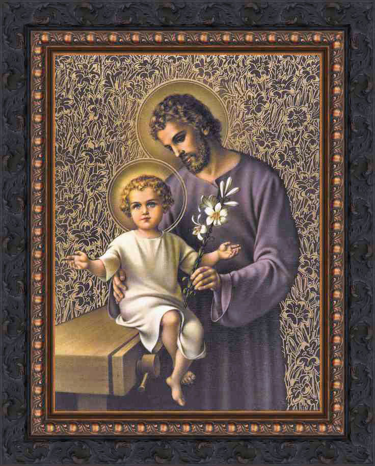Saint Joseph with Child Jesus Framed Canvas