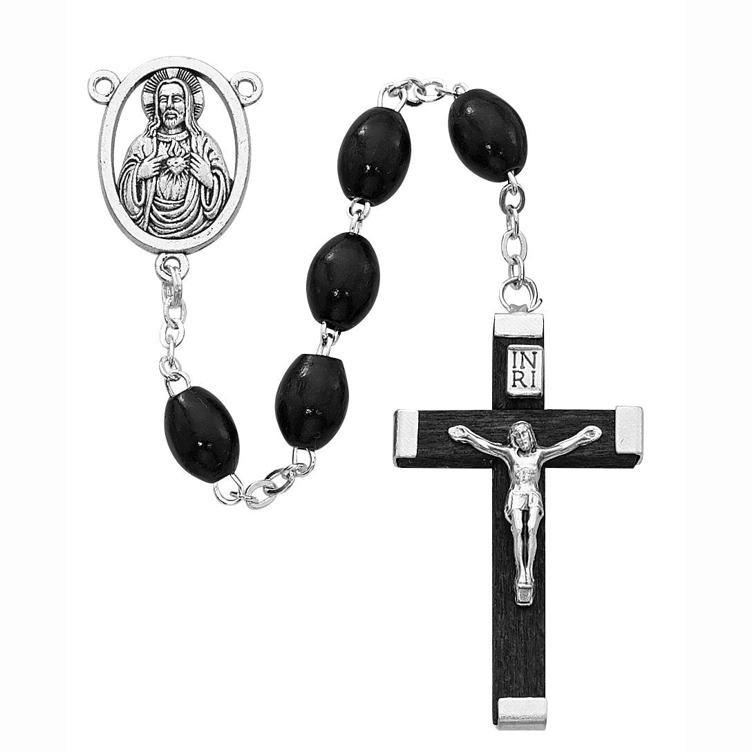 6x8mm Black Wood Bead Rosary with Wood Crucifix