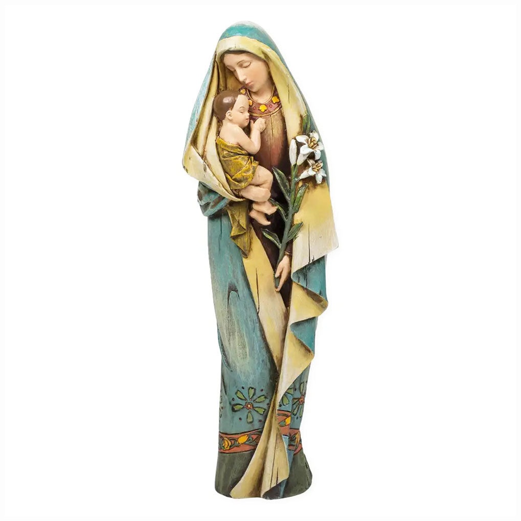 Slavic Madonna & Child with Lily Statue - 12-1/2 inches tall