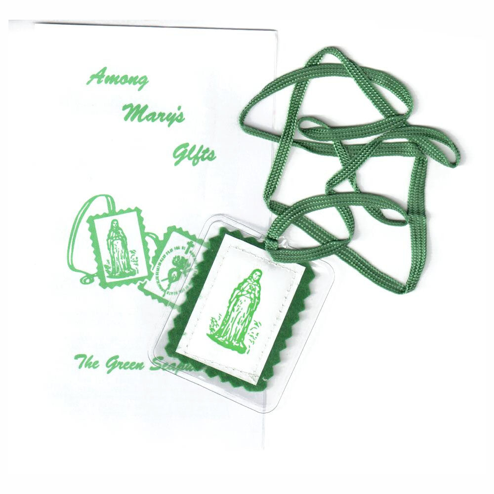 Plain Green Scapular with Instruction Pamphlet