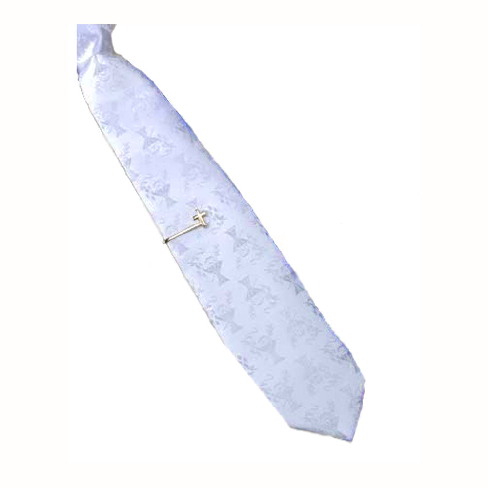 White Damask Tie and Tie Clip Set for 1st Communion