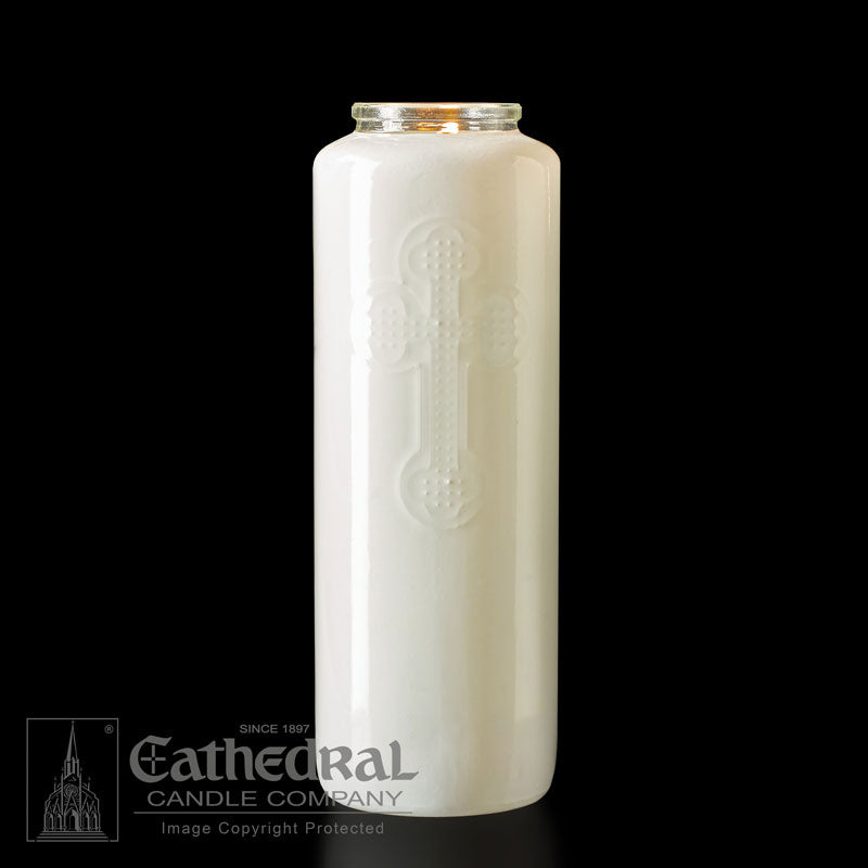 6 day White Opal Glass Devotional Candle