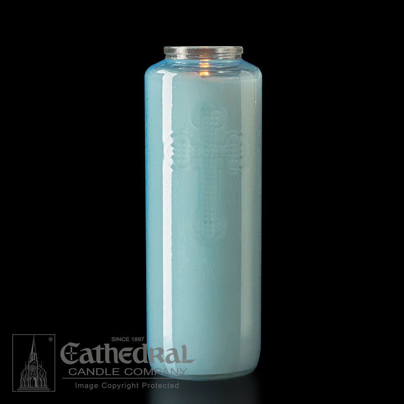6 day Light Blue Glass Devotional Candle