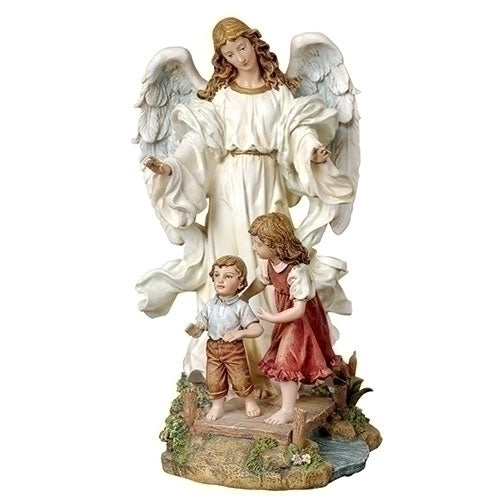 Traditional Guardian Angel with Children Statue