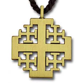 Jerusalem Cross Pendant in Bronze with Black Cord