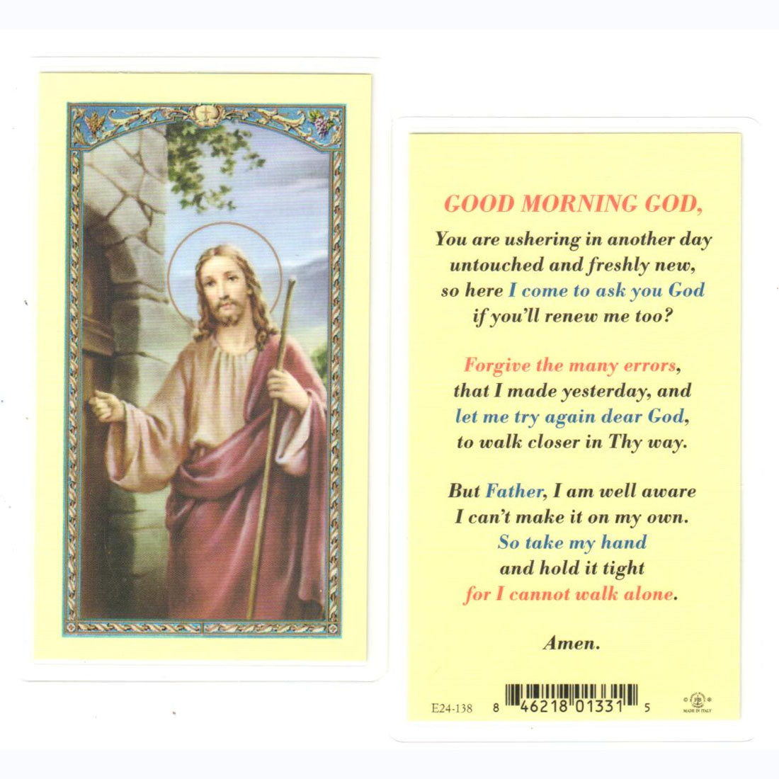 Christ Knocking Holy Card with Good Morning God Prayer - E24-138