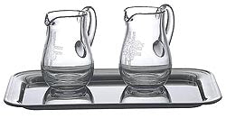 Pitcher Style, Engraved Crystal Cruet Set with Steel Tray no. K1262