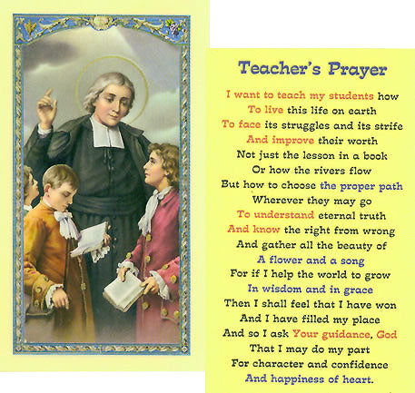 Saint John Baptiste La Salle Teacher's Prayer Card