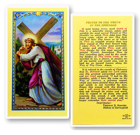 Christ Carrying the Cross Holy Card with Wound on the Shoulder of Christ
