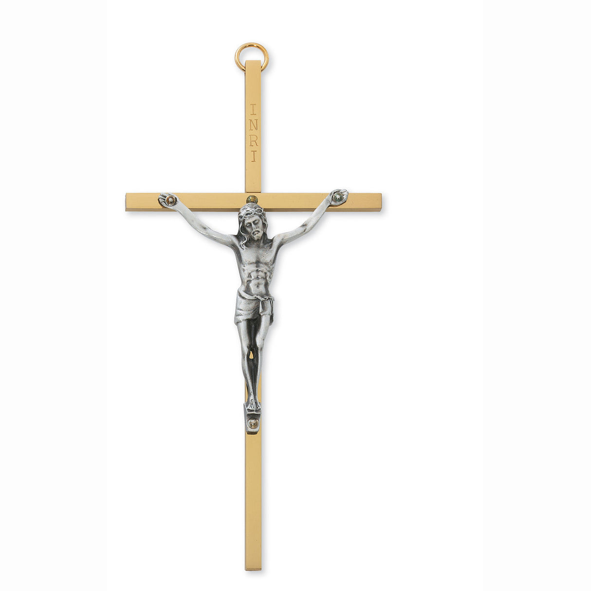 Brass Crucifix with SIlver Corpus - 6inch