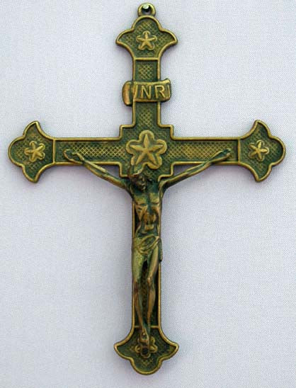 8 inch Antiqued Brass Italian Wall Crucifix