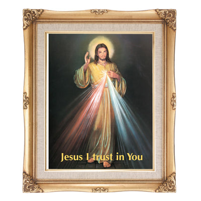 Divine Mercy Gold in Linen Frame 16x20