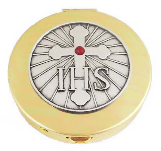 Small Brass IHS Pyx - Size 1 - holds 6-9 hosts