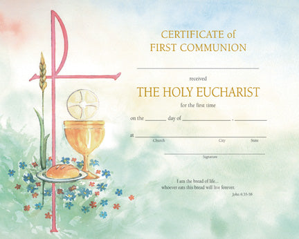 First Communion Certificates in Watercolor Design 50ct per box - no. XD103
