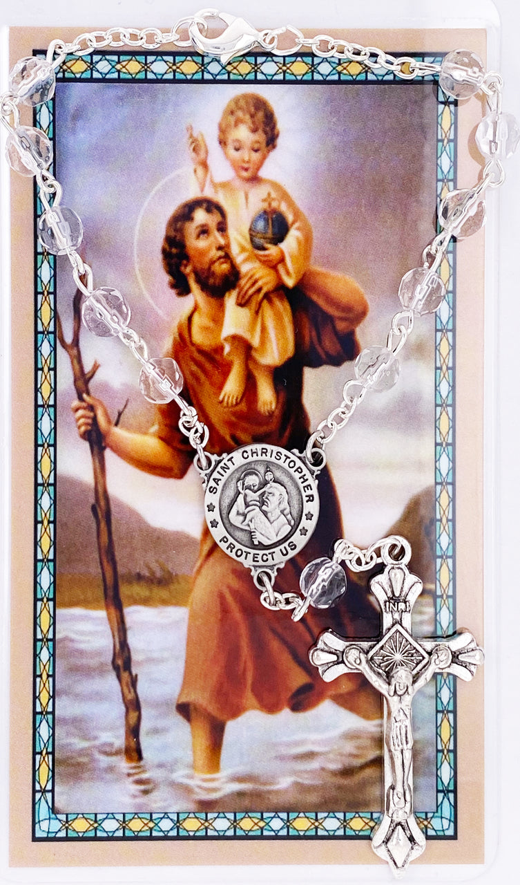 St Christopher Pewter Auto Rosary with Holycard AR7C